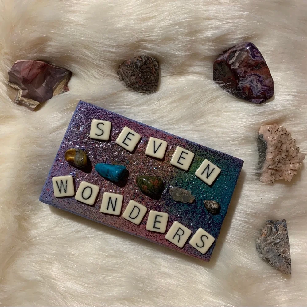 HANDMADE SEVEN WONDERS GEMSTONE ARTWORK WALL DECOR